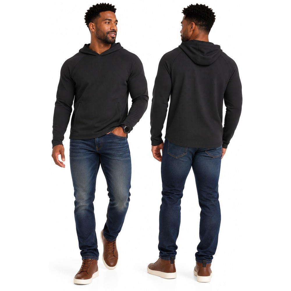 All In Motion Mens XXL |Heavy Waffle Hooded Sweatshirt Black NWT Pullover Hoodie